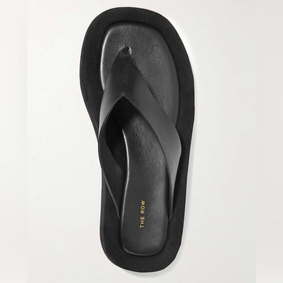 The Row Shoes - The Row Ginza Leather and Suede Platform Flip Flops - 40
